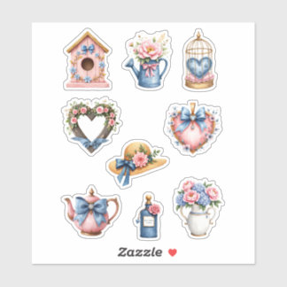 Pink and blue country cottage vinyl sticker sheet