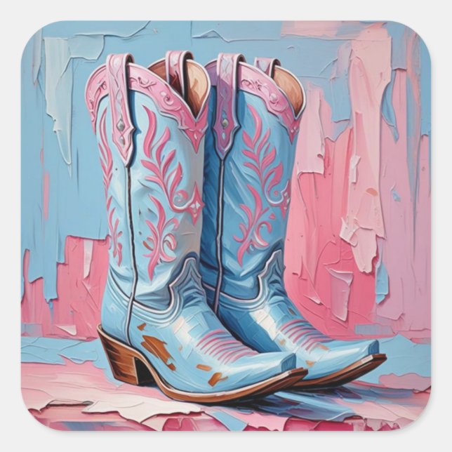 Pink and Blue Cowgirl Boots Stickers (Front)