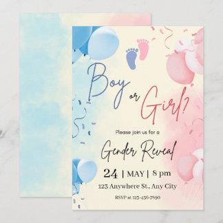 Pink and Blue Cute Gender Reveal Invitation