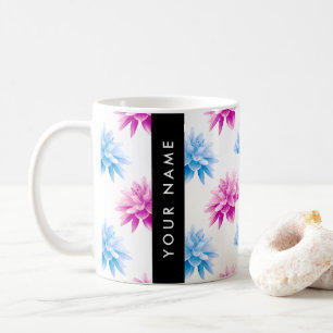 Pink and Blue Dahlia, Floral Pattern, Your Name Coffee Mug