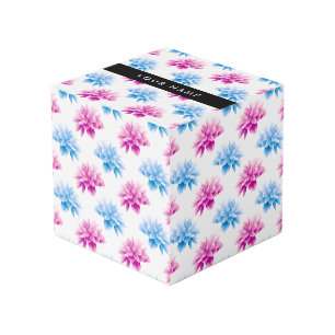 Pink and Blue Dahlia, Floral Pattern, Your Name Cube