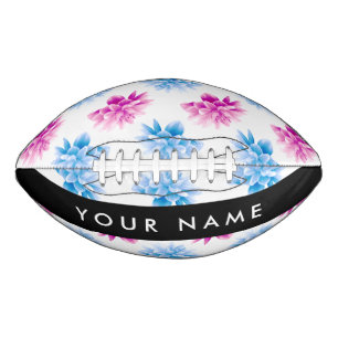 Pink and Blue Dahlia, Floral Pattern, Your Name Football