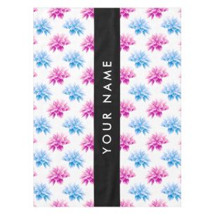 Pink and Blue Dahlia, Floral Pattern, Your Name Tablecloth