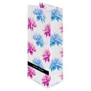 Pink and Blue Dahlia, Floral Pattern, Your Name Wine Gift Bag