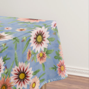 Pink and Blue Daisy Floral Botanical Art Design Tablecloth