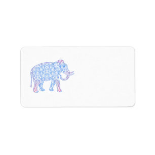 Pink and Blue Damask Elephant Label