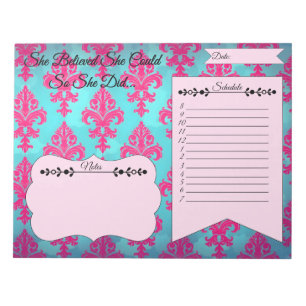 Pink and Blue Damask Notepad