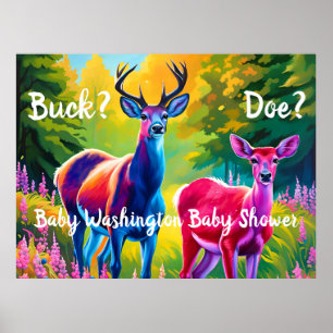 Pink and Blue Deer Gender Reveal Poster