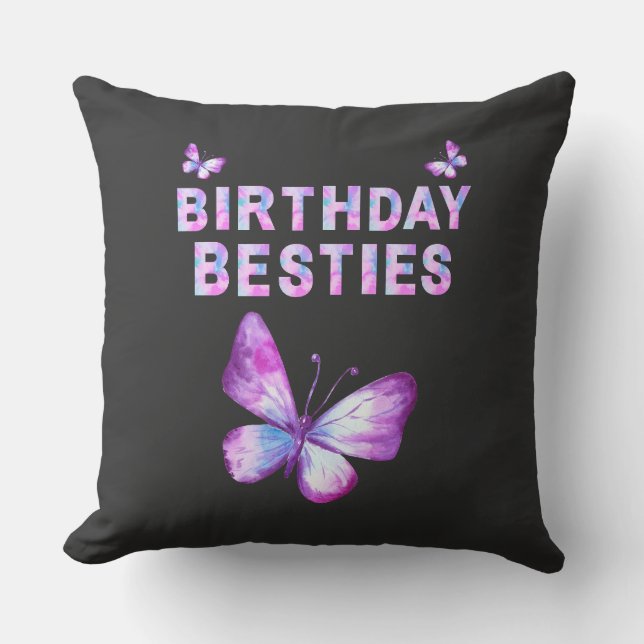 Pink and blue design birthday besties Throw Pillow (Front)