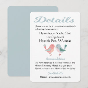 Pink And Blue Details Wedding Lovebirds Directions Invitation