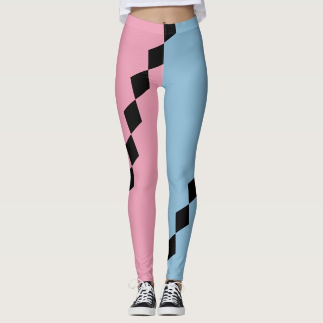 Pink and Blue Diamond Diagonal Leggings (Front)