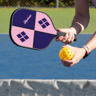 Pink and Blue Diamonds Custom Modern Geometric Pickleball Paddle