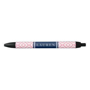 Pink and Blue Diamonds Pattern Black Ink Pen