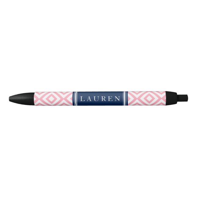 Pink and Blue Diamonds Pattern Black Ink Pen (Front)