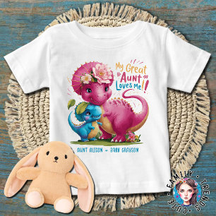 Pink and Blue Dinosaurs My Great Aunt Loves Me Baby T-Shirt