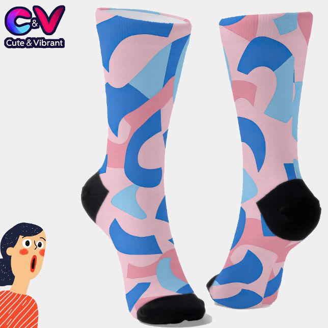 Pink and Blue Doodle Pattern Socks (Creator Uploaded)