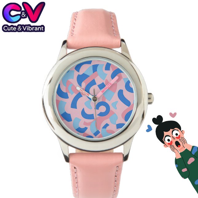 Pink and Blue Doodle Pattern Watch (Creator Uploaded)