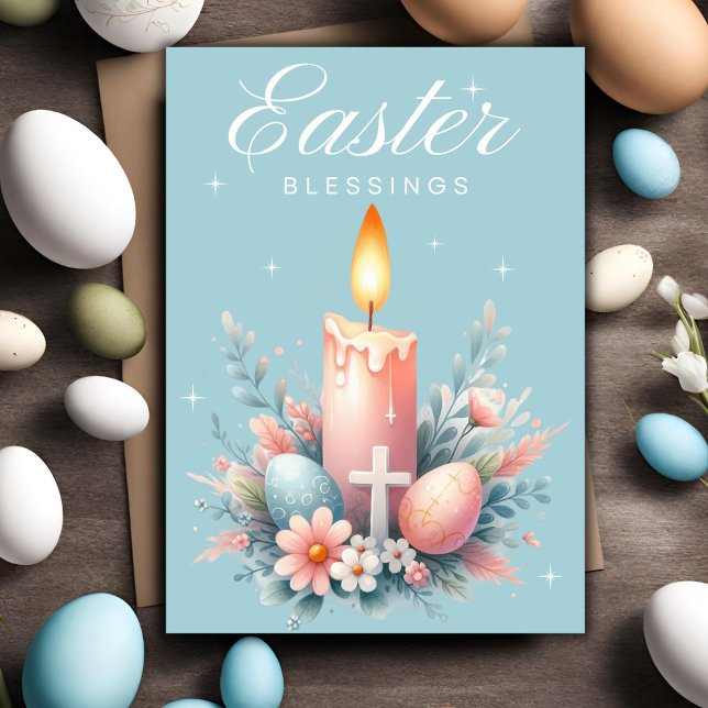 Pink And Blue Easter Blessings Christian Easter Holiday Card (Pink And Blue Easter Blessings Christian Easter Holiday Card)
