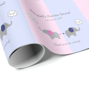Pink and Blue Elephant Gender Reveal Baby Shower Wrapping Paper