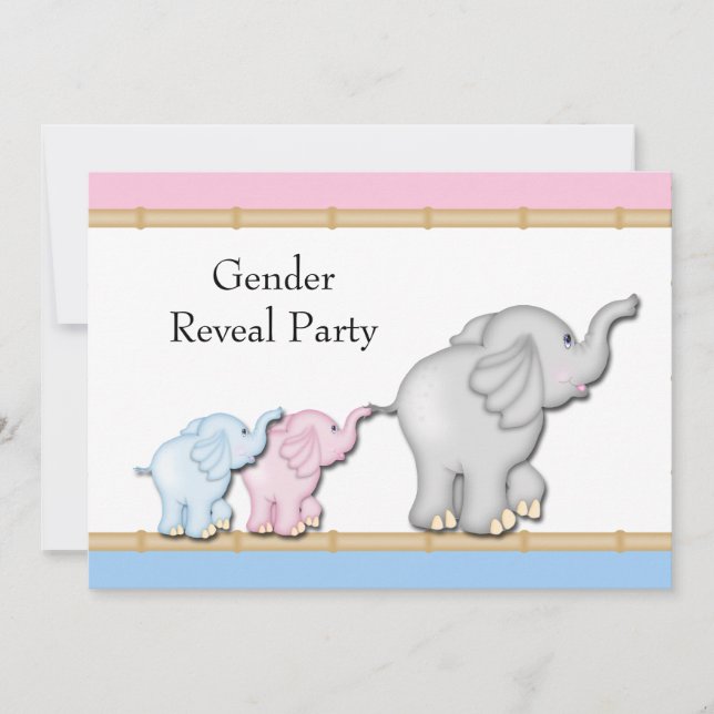 Pink and Blue Elephant Gender Reveal Invitation (Front)