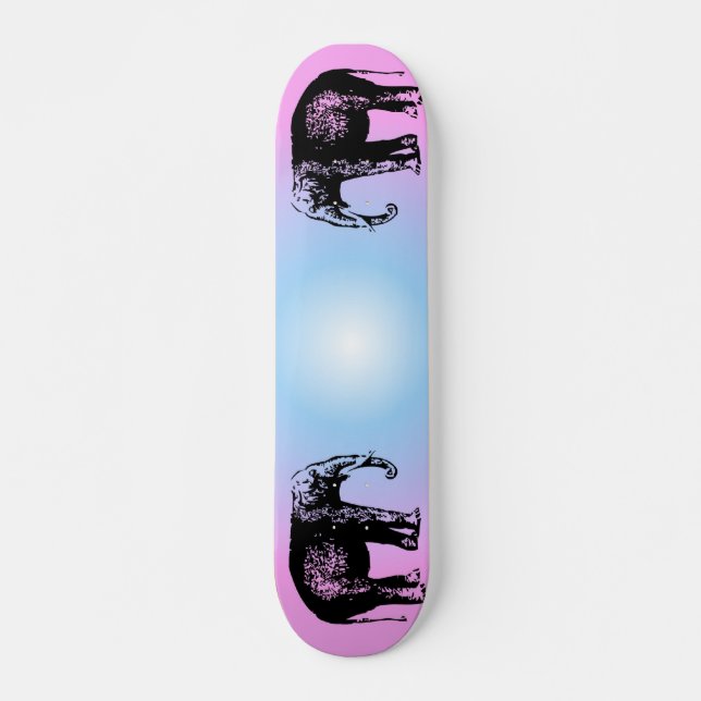 Pink And Blue Elephant Skateboard (Front)