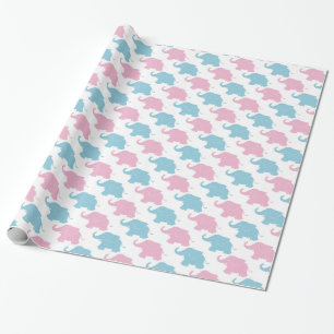 Pink and Blue Elephants Baby Shower Wrapping Paper