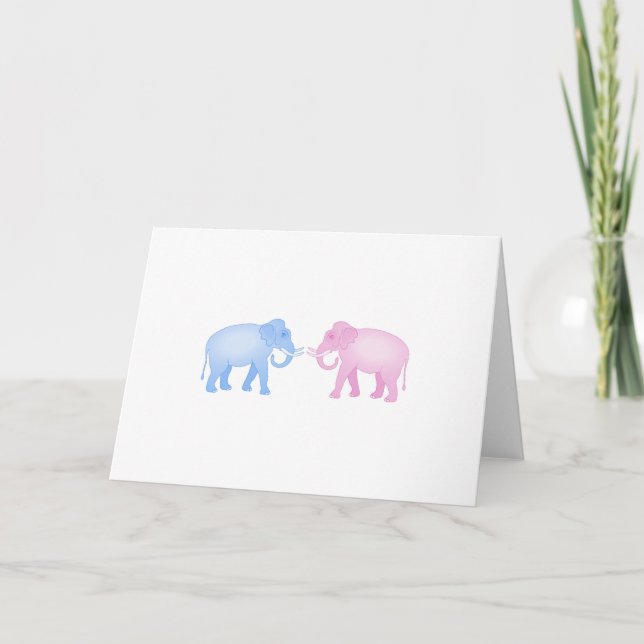 Pink and Blue Elephants Birthday or Gender Reveal Card (Front)