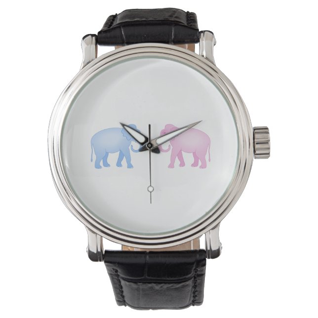 Pink and Blue Elephants Birthday or Gender Reveal Watch (Front)