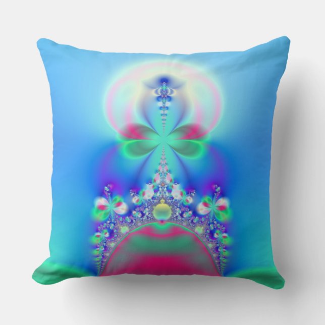 Pink and Blue Fairy Crown Fractal Art Cushion (Front)