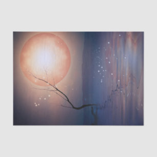 Pink and Blue Fantasy Sparkling Moon over water Tissue Paper