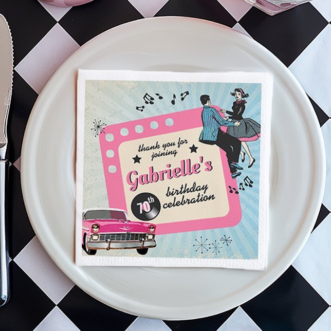 Pink and Blue Fifties Rockabilly Birthday Party Napkin (Hey all you cool cats! It’s definitely time to party 50s style.)