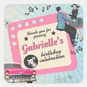 Pink and Blue Fifties Rockabilly Birthday Party Square Sticker