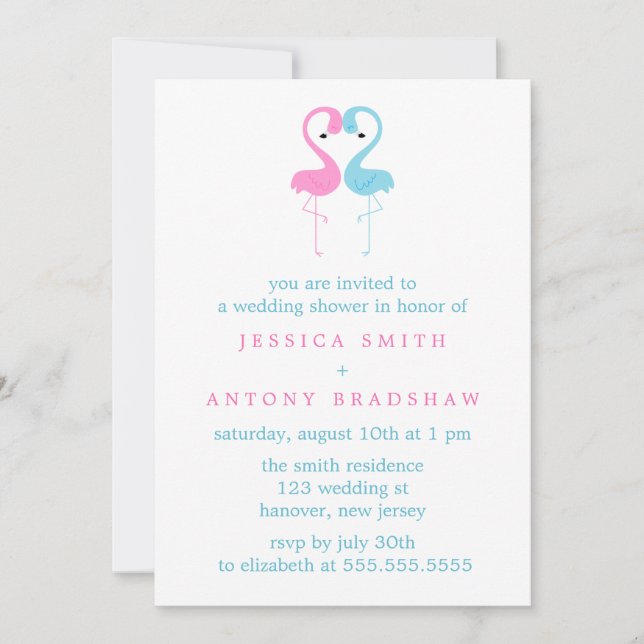 Pink and Blue Flamingos Couples Wedding Shower Invitation (Front)