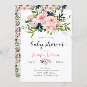 Pink and Blue Floral Baby Shower Invitation