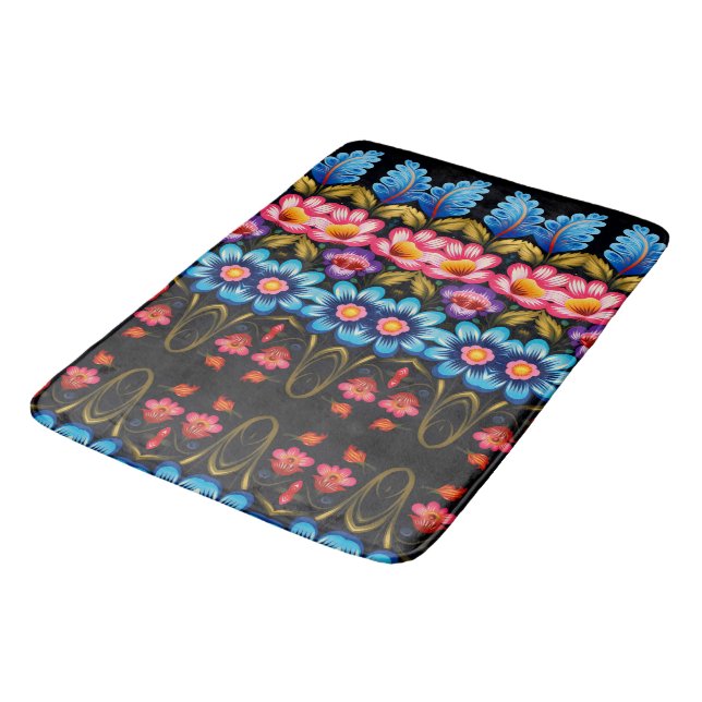 Pink and blue floral bath mat (Angled)
