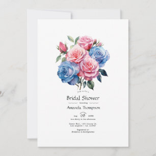 Pink and Blue Floral Bridal Shower Invitation
