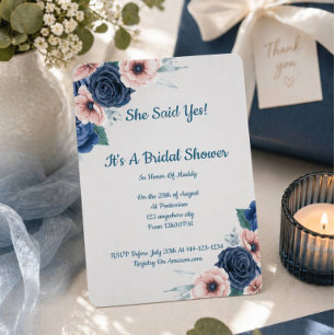 Pink and Blue floral bridal shower Save The Date