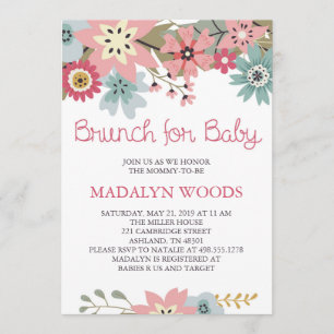 Pink and Blue Floral Brunch for Baby Invitation