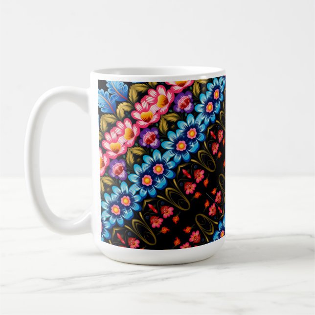 Pink and blue floral coffee mug (Left)