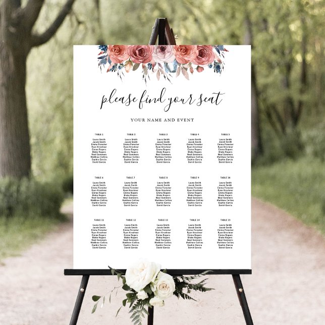 Pink and Blue Floral Elegant Seating Chart Sign (Creator Uploaded)
