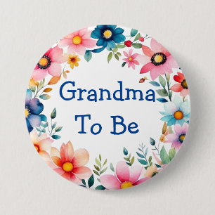 Pink and Blue Floral Grandma to be Baby Shower 7.5 Cm Round Badge