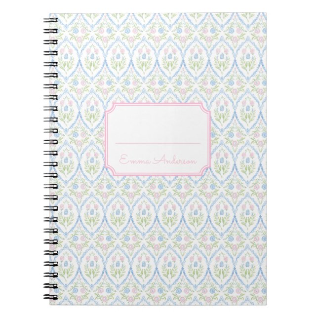 Pink and Blue Floral Grandmillennial Notebook (Front)