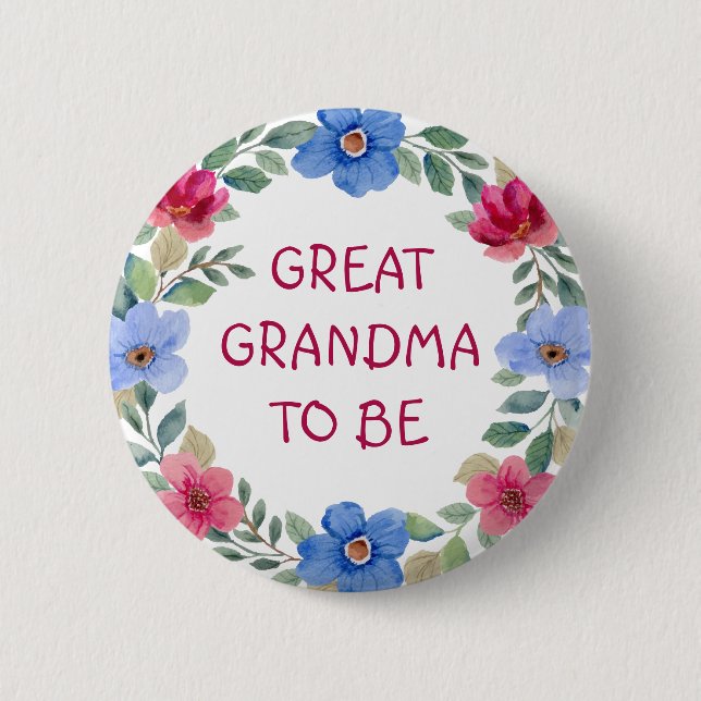 Pink and Blue Floral Great Grandma Baby Shower  6 Cm Round Badge (Front)