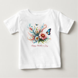 Pink and blue floral Happy Mother's Day Baby T-Shirt