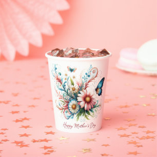 Pink and blue floral Happy Mother's Day Paper Cups