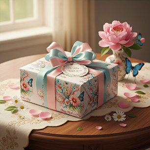 Pink and blue floral Happy Mother's Day Wrapping Paper