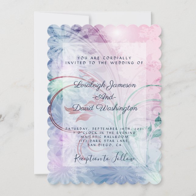 Pink and blue floral invitation (Front)