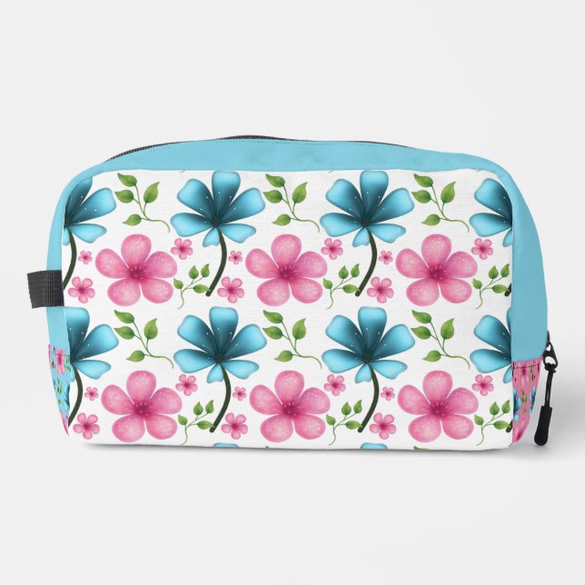Pink and blue floral pattern  dopp kit (Front)