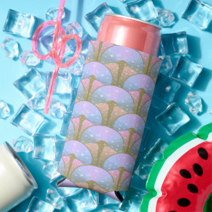 Pink and blue floral pattern seltzer can cooler