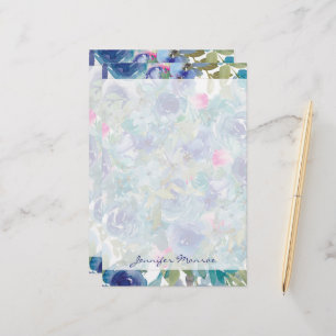 Pink and blue floral personalised stationery